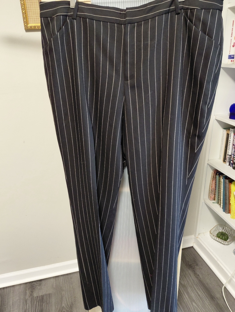 Lauren Ralph Lauren Black Pinstripe Virgin Wool Trousers Flat Front
